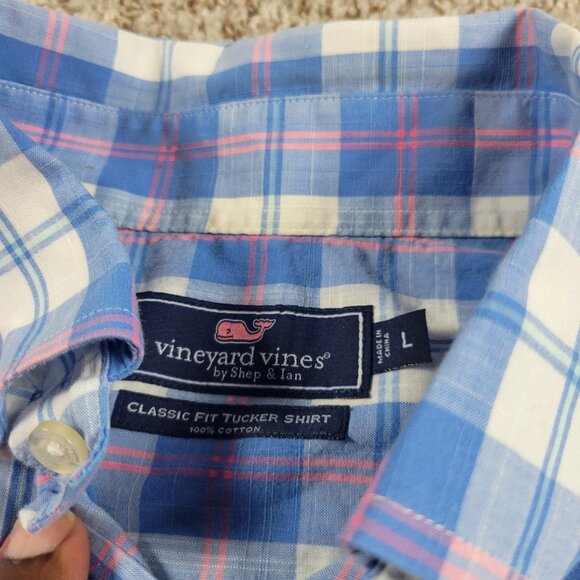 Vineyard Vines Shirt Mens Large Check Button Down Colorful Whale Preppy Tucker - Picture 2 of 6